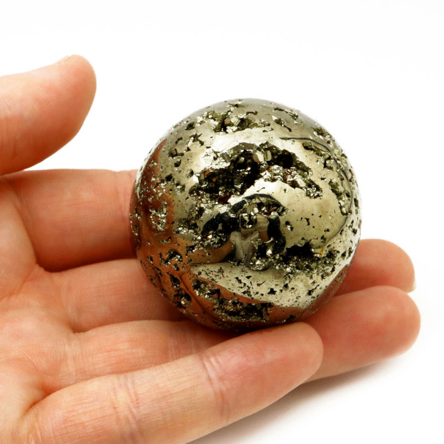 パイライト 丸玉 45mm 1点物 ペルー産 台座付き 置き物 天然石 パワーストーン ピカピカ鏡面 黄鉄鉱 