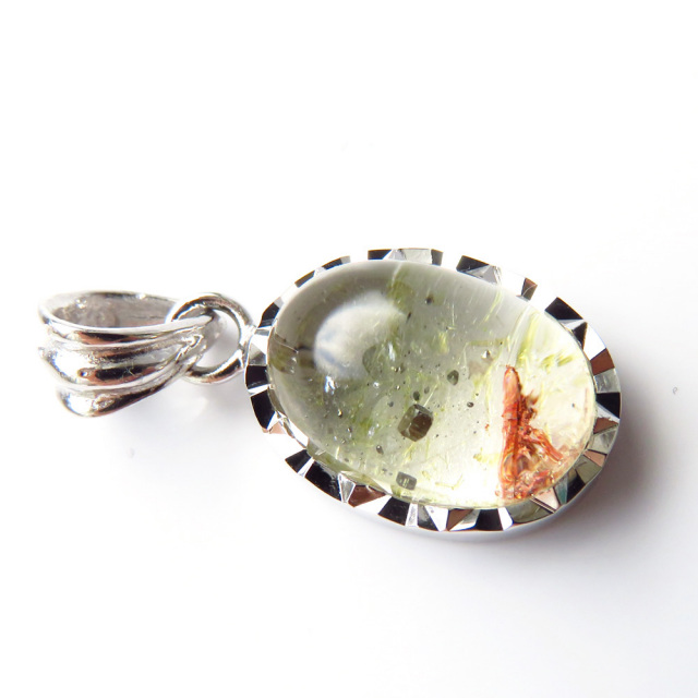 パイライト イン クォーツ ペンダント高品質 Silver925 チェーン付き