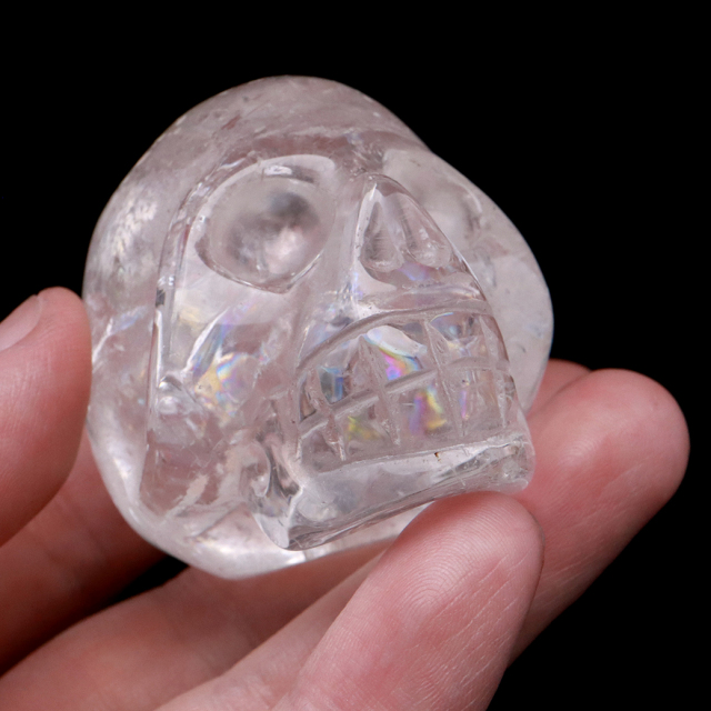 高品質✨水晶スカル　虹入り　骸骨　置物 GOLD STONE クリスタル スカル 天然水晶 虹入り 骸骨 置物
