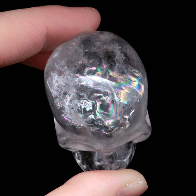 クリスタル スカル 天然水晶 虹入り 骸骨 置物 アイリスクォーツ