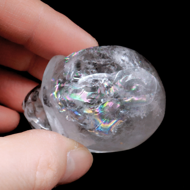 クリスタル スカル 天然水晶 虹入り 骸骨 置物 アイリスクォーツ