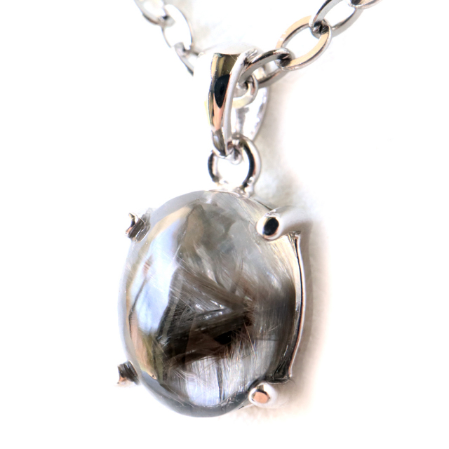 プラチナ ルチルクォーツ ネックレス 天然石 ペンダント Silver925 サージカルステンレス製チェーン付き