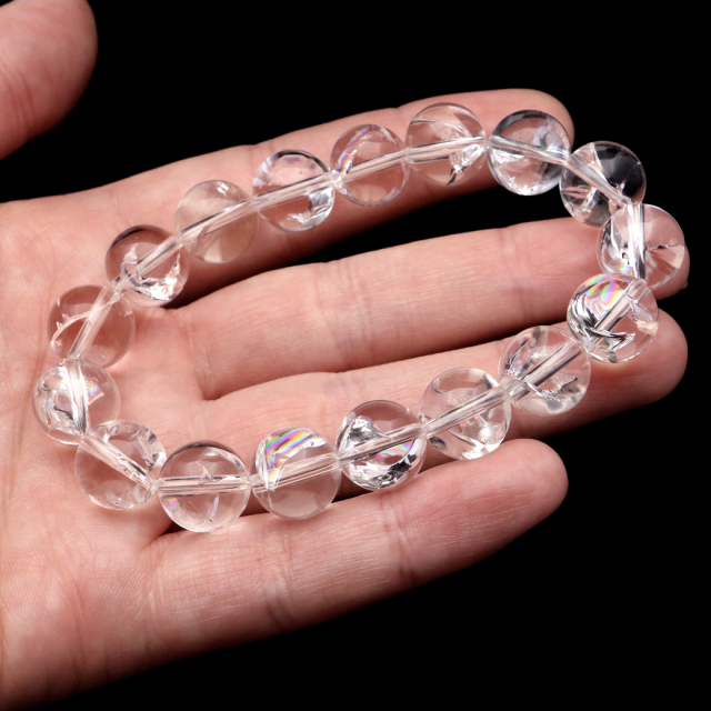 水晶 ブレスレット アイリスクォーツ 天然 虹入り 12mm レインボー