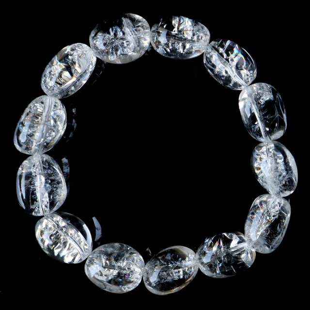 アイリスクォーツ 人工クラック 虹入り 水晶 ブレスレット 天然石 不定形ビーズ