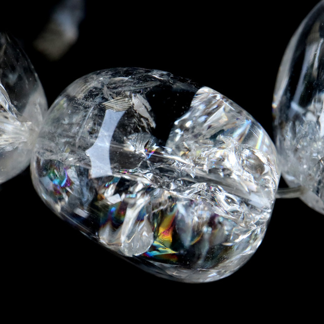 アイリスクォーツ 人工クラック 虹入り 水晶 ブレスレット 天然石 不定形ビーズ