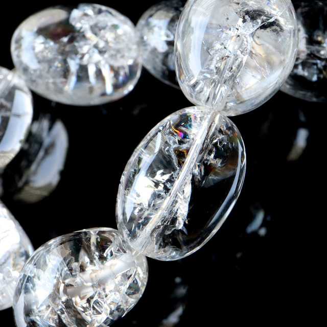 アイリスクォーツ 人工クラック 虹入り 水晶 ブレスレット 天然石 不定形ビーズ