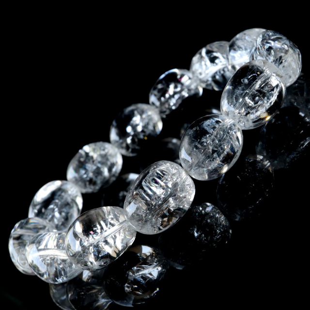 アイリスクォーツ 人工クラック 虹入り 水晶 ブレスレット 天然石 不定形ビーズ