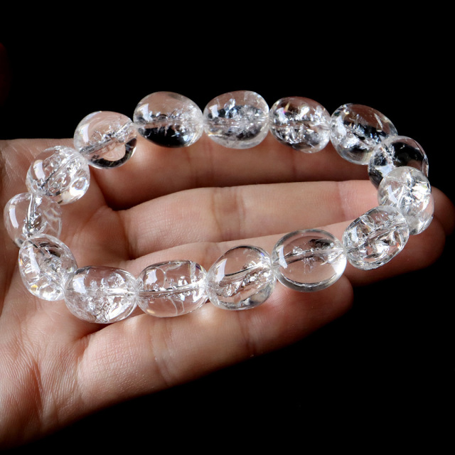 アイリスクォーツ 人工クラック 虹入り 水晶 ブレスレット 天然石 不定形ビーズ