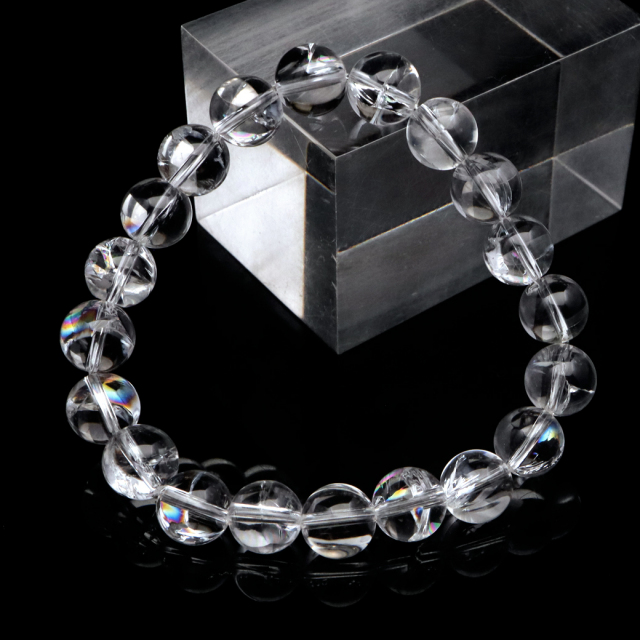水晶 ブレスレット アイリスクォーツ 天然 虹入り 10mm
