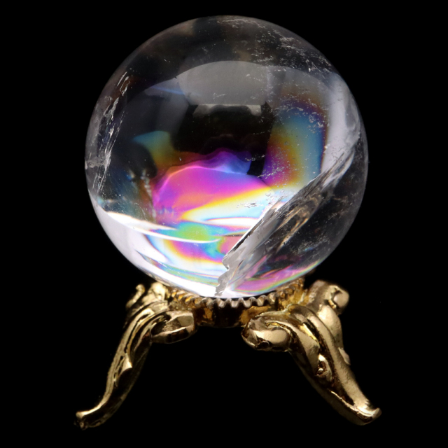 アイリスクォーツ 丸玉 水晶 虹入り AA 天然 直径約23mm 台座付き