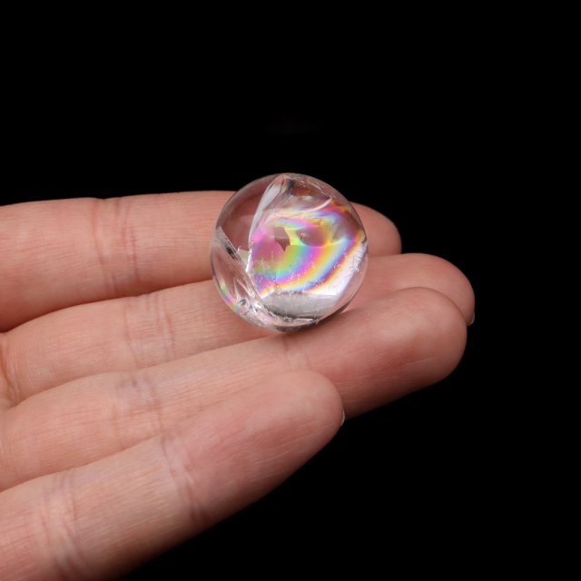 アイリスクォーツ 丸玉 水晶 虹入り AA 天然 直径約23mm 台座付き