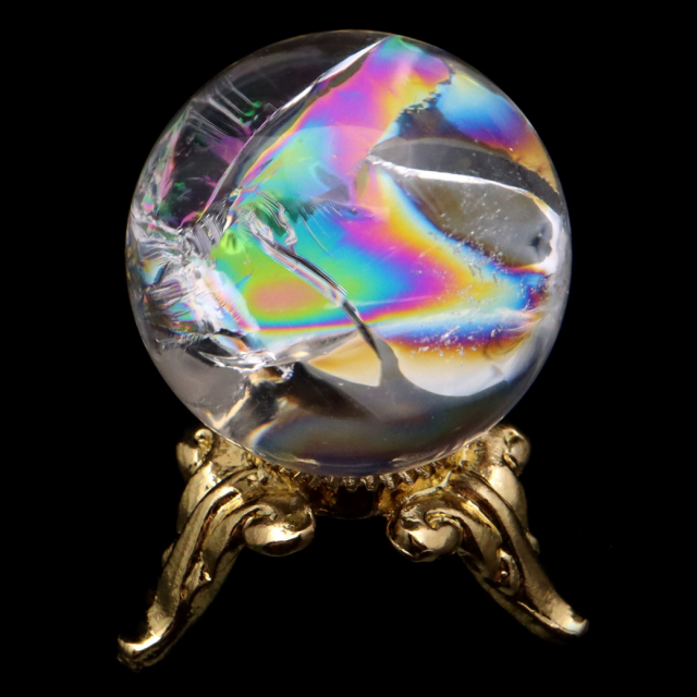 アイリスクォーツ 丸玉 水晶 虹入り AA+ 天然 直径約23mm 台座