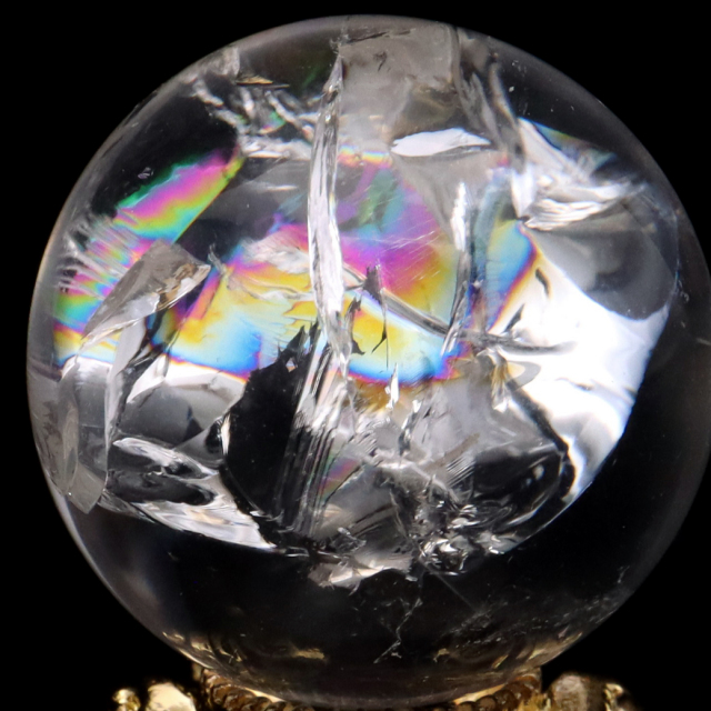 アイリスクォーツ 丸玉 水晶 虹入り AA+ 天然 直径約23mm 台座付き