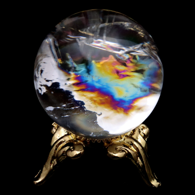 アイリスクォーツ 丸玉 水晶 虹入り AA 天然 直径約23mm 台座付き レインボー パワーストーン 天然石