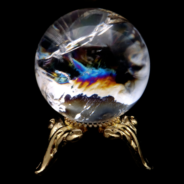 アイリスクォーツ 丸玉 水晶 虹入り AA 天然 直径約23mm 台座付き レインボー パワーストーン 天然石