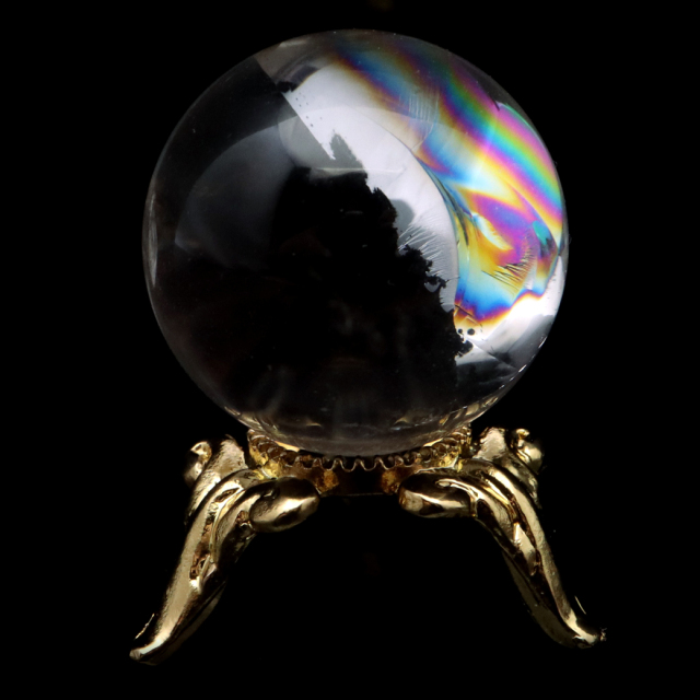 アイリスクォーツ 丸玉 水晶 虹入り AA 天然 直径約22mm 台座付き レインボー パワーストーン 天然石
