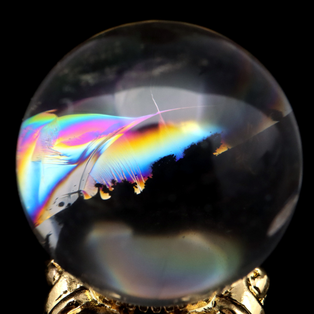 アイリスクォーツ 丸玉 水晶 虹入り AA 天然 直径約22mm 台座付き レインボー パワーストーン 天然石