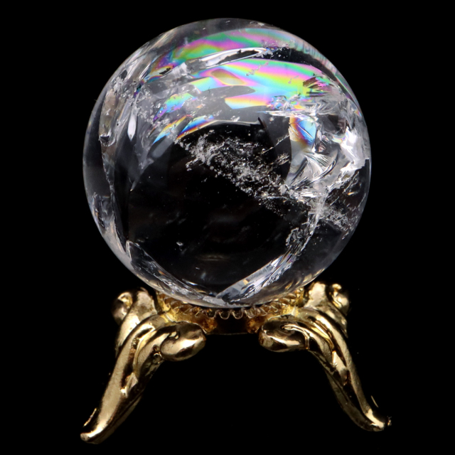 アイリスクォーツ 丸玉 水晶 虹入り AA 天然 直径約22mm 台座付き レインボー パワーストーン 天然石