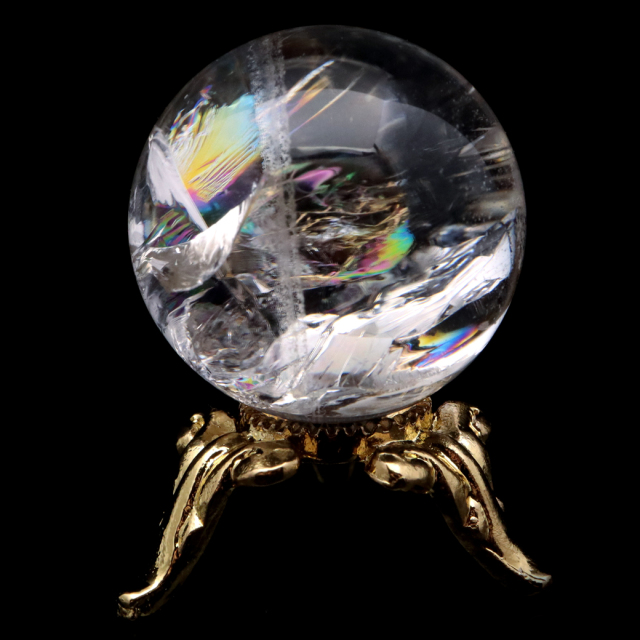 アイリスクォーツ 丸玉 水晶 虹入り AA 天然 直径約24mm 台座付き レインボー パワーストーン 天然石
