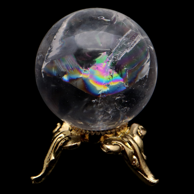 アイリスクォーツ 丸玉 水晶 虹入り AA 天然 直径約24mm 台座付き レインボー パワーストーン 天然石