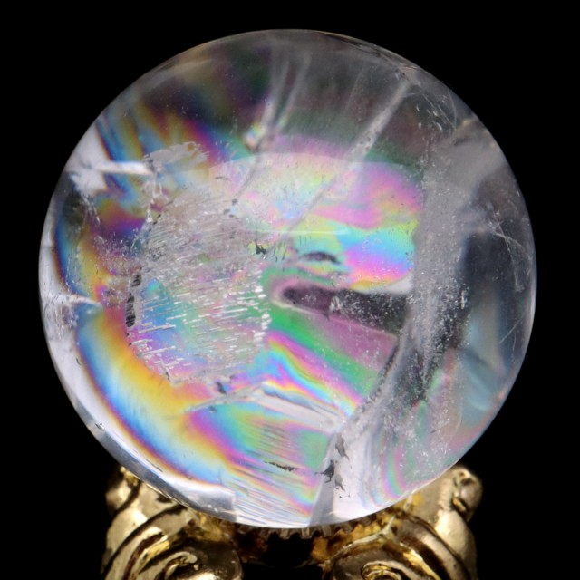アイリスクォーツ 丸玉 水晶 虹入り AA 天然 直径約24mm 台座付き レインボー パワーストーン 天然石