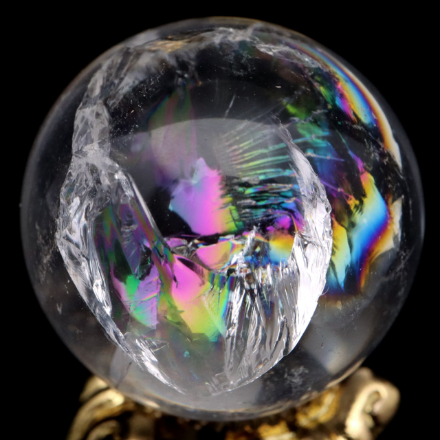 アイリスクォーツ 丸玉 水晶 虹入り AA 天然 直径約22mm 台座付き レインボー パワーストーン 天然石