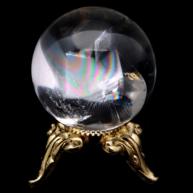 アイリスクォーツ 丸玉 水晶 虹入り AA 天然 直径約24mm 台座付き