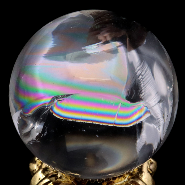 アイリスクォーツ 丸玉 水晶 虹入り AA 天然 直径約24mm 台座付き レインボー パワーストーン 天然石