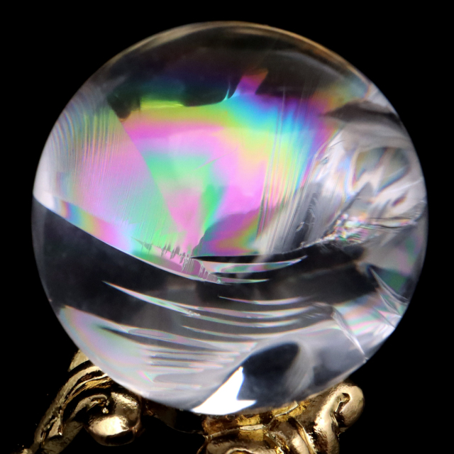 アイリスクォーツ 丸玉 水晶 虹入り AA 天然 直径約23mm 台座付き レインボー パワーストーン 天然石