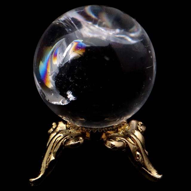 アイリスクォーツ 丸玉 水晶 虹入り AA 天然 直径約23mm 台座付き レインボー パワーストーン 天然石