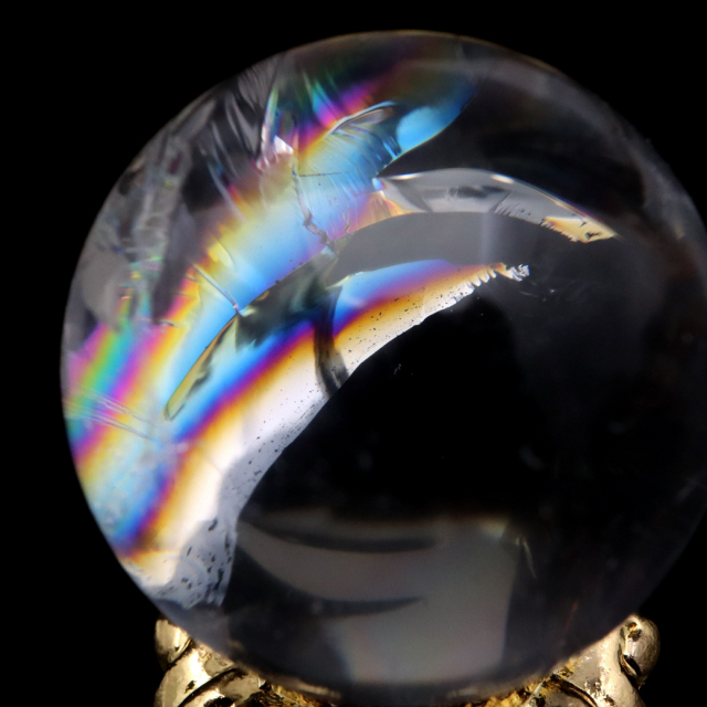 アイリスクォーツ 丸玉 水晶 虹入り AA 天然 直径約23mm 台座付き レインボー パワーストーン 天然石