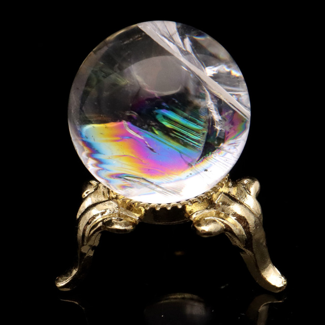 アイリスクォーツ 丸玉 水晶 虹入り AA 天然 台座付き レインボー パワーストーン 天然石