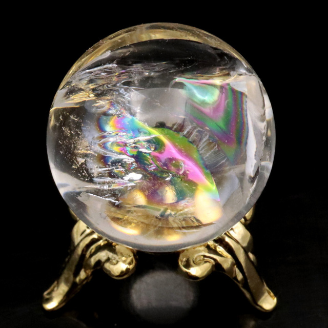 アイリスクォーツ 丸玉 水晶 虹入り 天然 台座付き レインボー パワーストーン 天然石