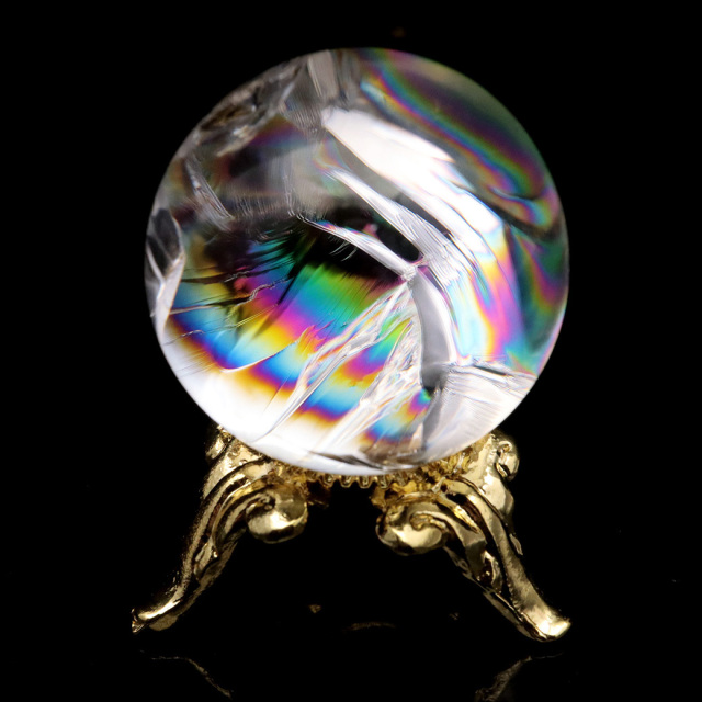 アイリスクォーツ 丸玉 水晶 虹入り 天然 台座付き レインボー パワーストーン 天然石