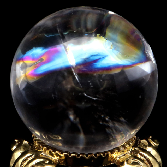 アイリスクォーツ 丸玉 水晶 虹入り AA 天然 台座付き レインボー パワーストーン 天然石 1点もの 置き物 玉 球 本物 風水