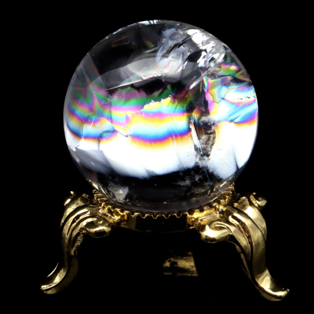 アイリスクォーツ 丸玉 水晶 虹入り AA 天然 台座付き レインボー パワーストーン 天然石 1点もの 置き物 玉 球 本物 風水