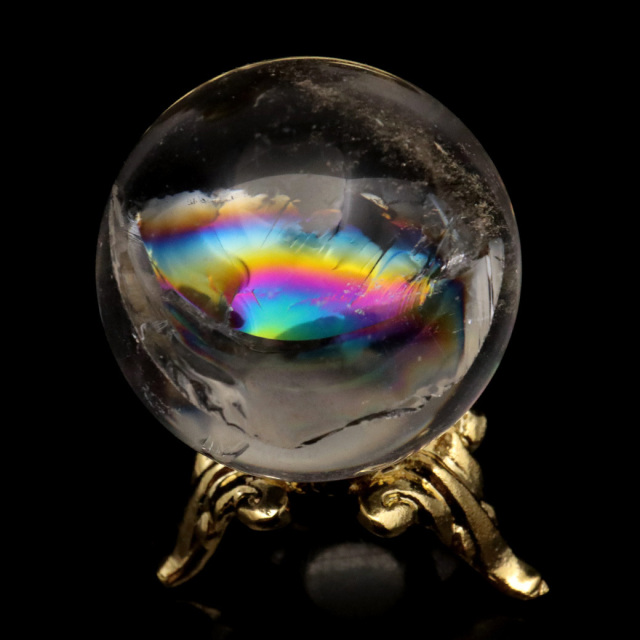 アイリスクォーツ 丸玉 水晶 虹入り 天然 台座付き レインボー パワーストーン 天然石