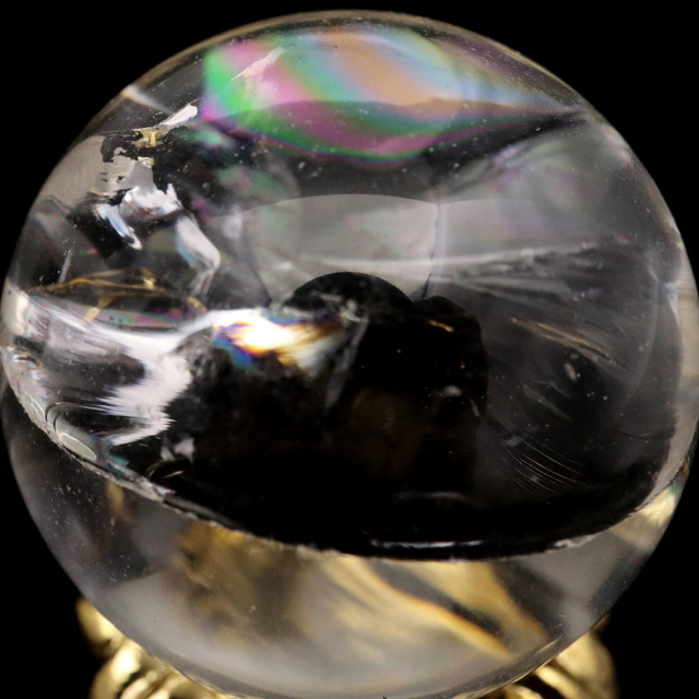 アイリスクォーツ 丸玉 水晶 虹入り 天然 台座付き レインボー パワーストーン 天然石