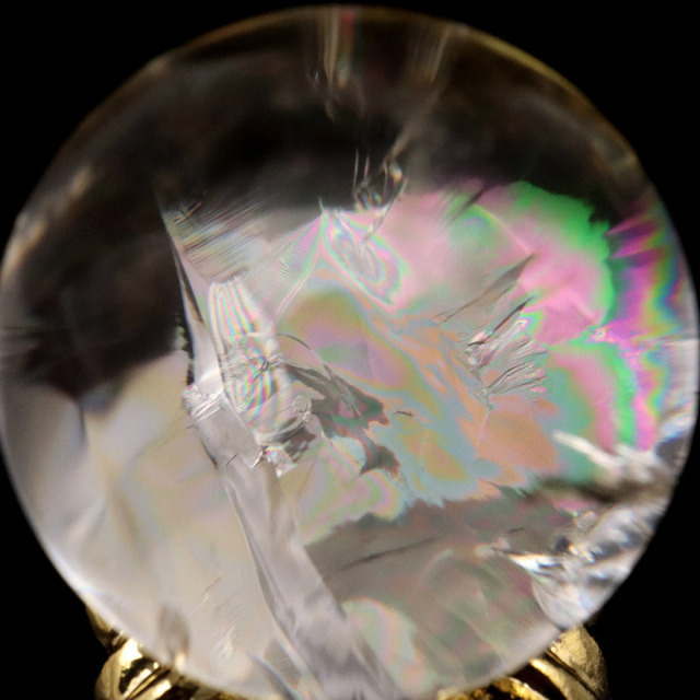 アイリスクォーツ 丸玉 水晶 虹入り 天然 台座付き レインボー パワーストーン 天然石