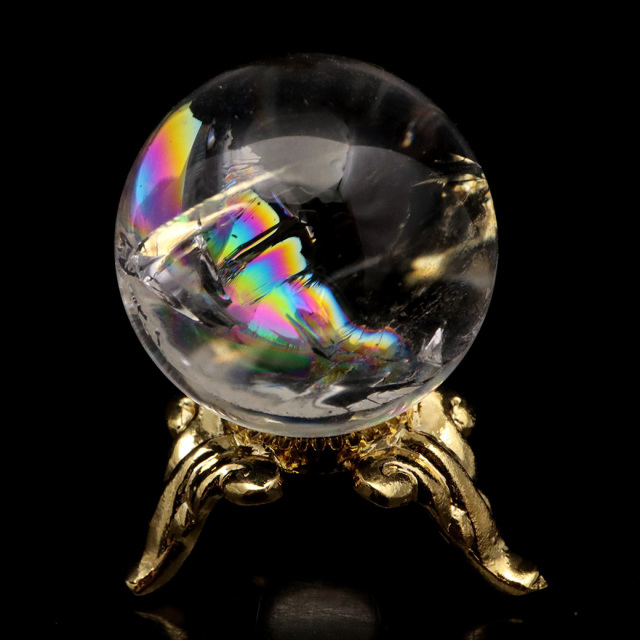 アイリスクォーツ 丸玉 水晶 虹入り 天然 台座付き レインボー パワーストーン 天然石