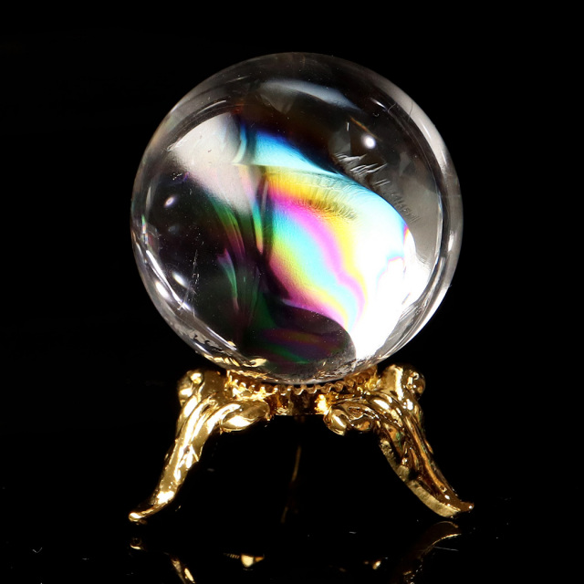 高品質Sランク アイリスクォーツ 虹入り 天然水晶丸玉 台座付き レインボー パワーストーン 天然石