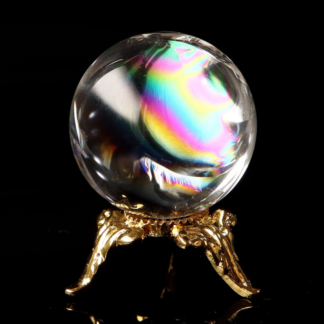 高品質Sランク アイリスクォーツ 虹入り 天然水晶丸玉 台座付き レインボー パワーストーン 天然石