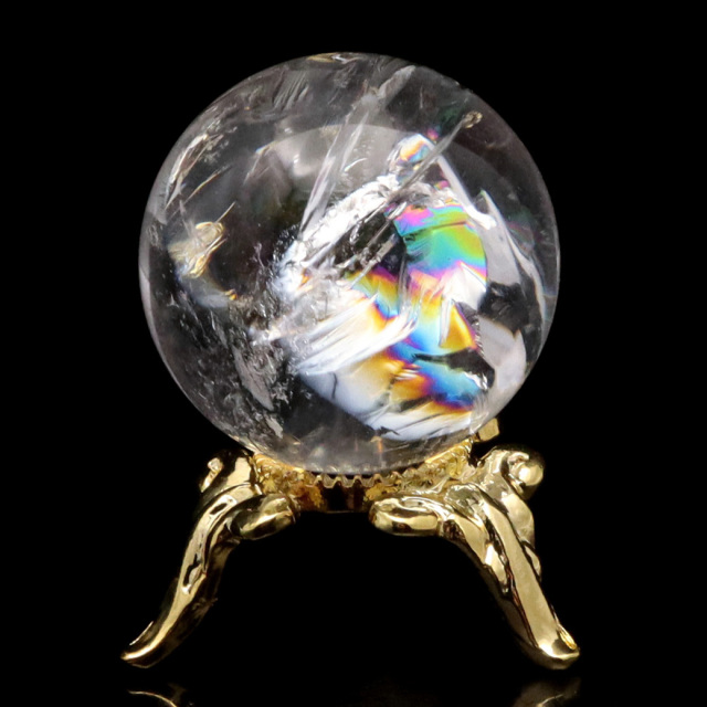 アイリスクォーツ 丸玉 水晶 虹入り 天然 台座付き レインボー パワーストーン 天然石