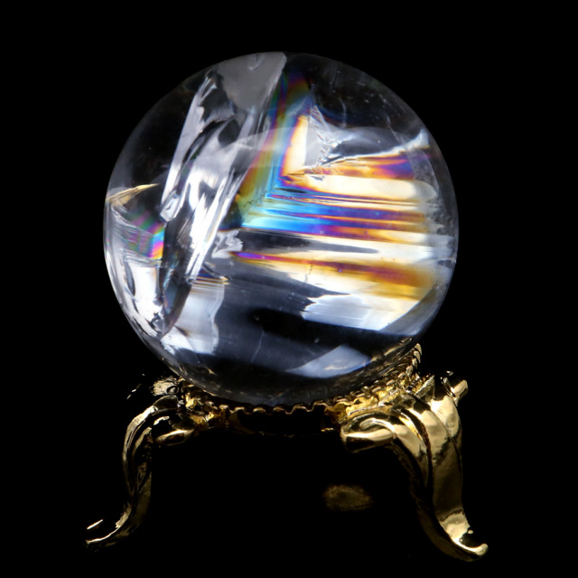 アイリスクォーツ 丸玉 水晶 虹入り AA 天然台座付き レインボー パワーストーン 天然石 1点もの 置き物 玉 球 本物 風水 グッズ 占い