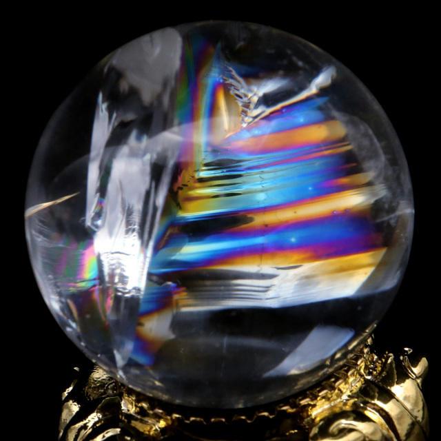 アイリスクォーツ 丸玉 水晶 虹入り AA 天然台座付き レインボー パワーストーン 天然石 1点もの 置き物 玉 球 本物 風水 グッズ 占い