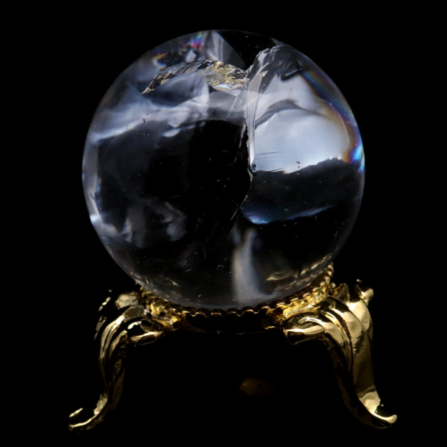 アイリスクォーツ 丸玉 水晶 虹入り AA 天然台座付き レインボー パワーストーン 天然石 1点もの 置き物 玉 球 本物 風水 グッズ 占い