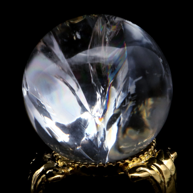 アイリスクォーツ 丸玉 水晶 虹入り AA 天然台座付き レインボー パワーストーン 天然石 1点もの 置き物 玉 球 本物 風水 グッズ 占い