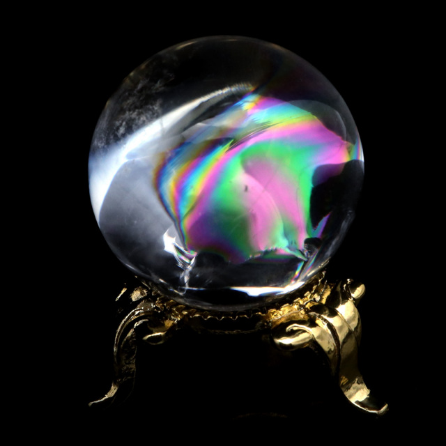 アイリスクォーツ 丸玉 水晶 虹入り AA 天然台座付き レインボー パワーストーン 天然石 1点もの 置き物 玉 球 本物 風水 グッズ 占い