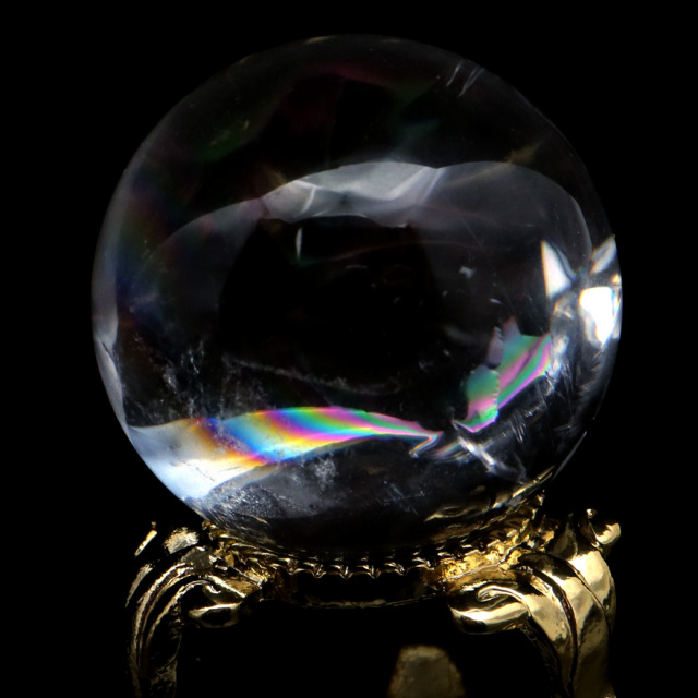 アイリスクォーツ 丸玉 水晶 虹入り AA 天然台座付き レインボー パワーストーン 天然石 1点もの 置き物 玉 球 本物 風水 グッズ 占い