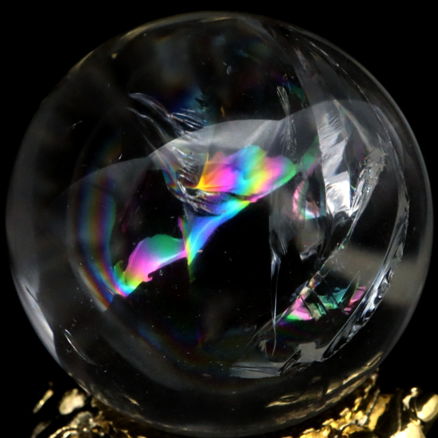 アイリスクォーツ 丸玉 水晶 虹入り AA 天然台座付き レインボー パワーストーン 天然石 1点もの 置き物 玉 球 本物 風水 グッズ 占い